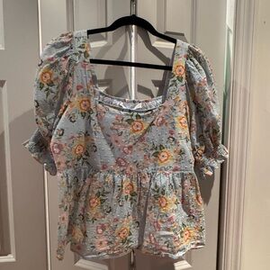 CROSBY by Mollie Burch Blue Puff Sleeve Peplum Blouse